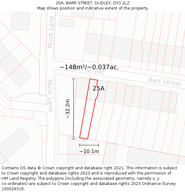 25A, BARR STREET, DUDLEY, DY3 2LZ: Plot and title map