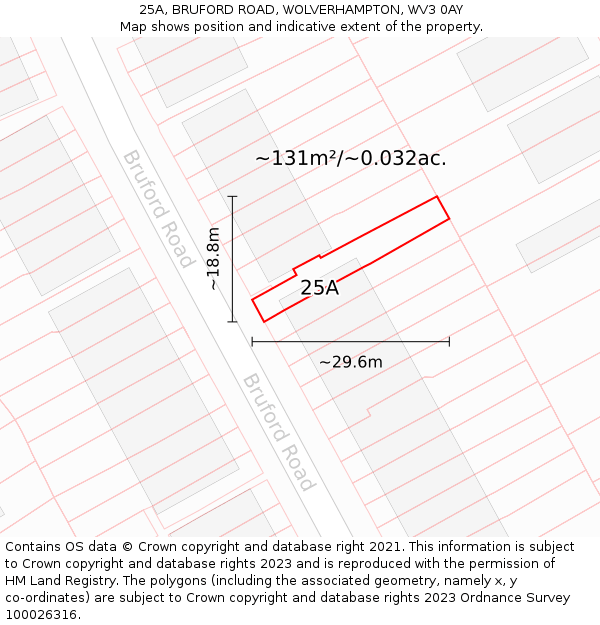 25A, BRUFORD ROAD, WOLVERHAMPTON, WV3 0AY: Plot and title map
