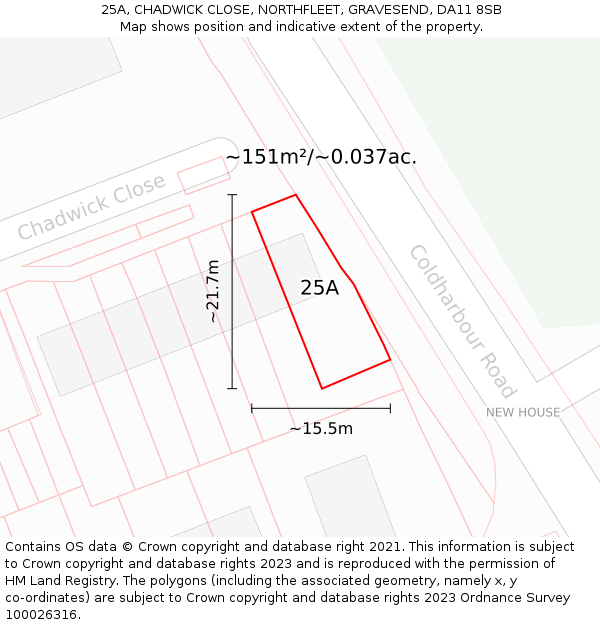 25A, CHADWICK CLOSE, NORTHFLEET, GRAVESEND, DA11 8SB: Plot and title map