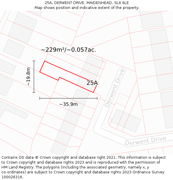 25A, DERWENT DRIVE, MAIDENHEAD, SL6 6LE: Plot and title map