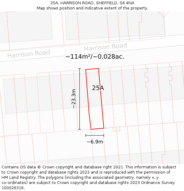 25A, HARRISON ROAD, SHEFFIELD, S6 4NA: Plot and title map