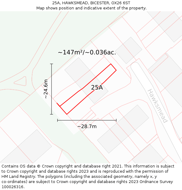 25A, HAWKSMEAD, BICESTER, OX26 6ST: Plot and title map
