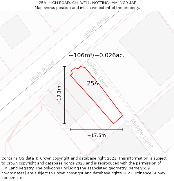 25A, HIGH ROAD, CHILWELL, NOTTINGHAM, NG9 4AF: Plot and title map