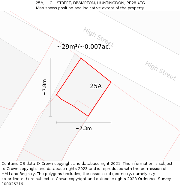 25A, HIGH STREET, BRAMPTON, HUNTINGDON, PE28 4TG: Plot and title map