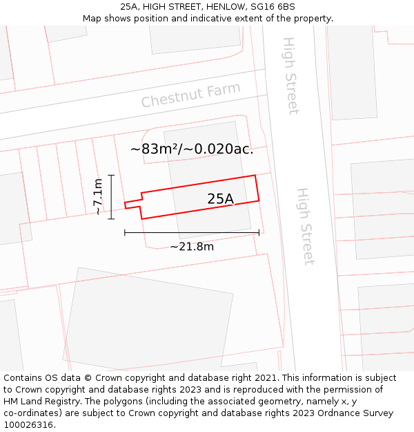 25A, HIGH STREET, HENLOW, SG16 6BS: Plot and title map