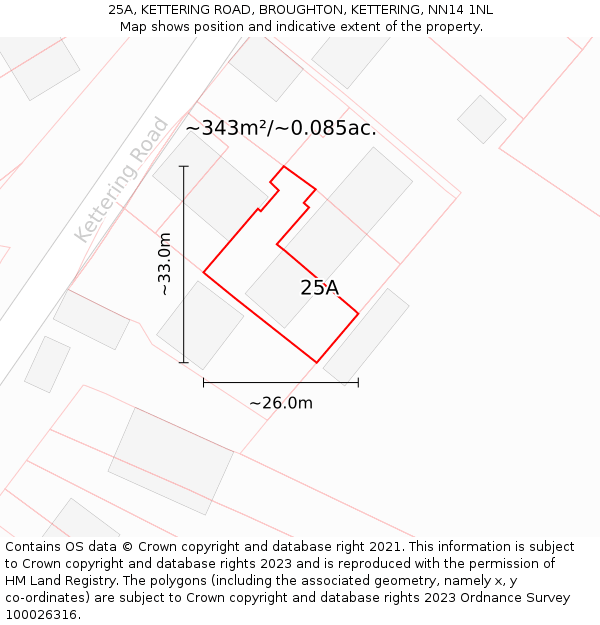 25A, KETTERING ROAD, BROUGHTON, KETTERING, NN14 1NL: Plot and title map