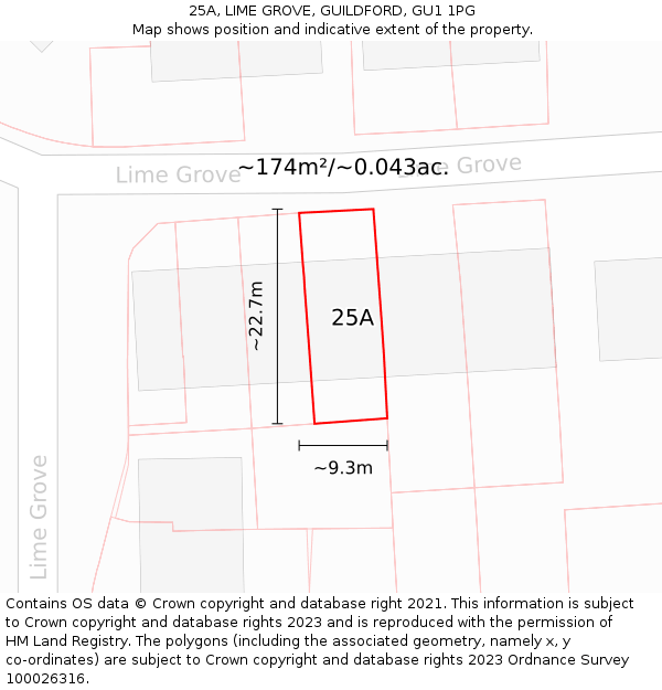 25A, LIME GROVE, GUILDFORD, GU1 1PG: Plot and title map