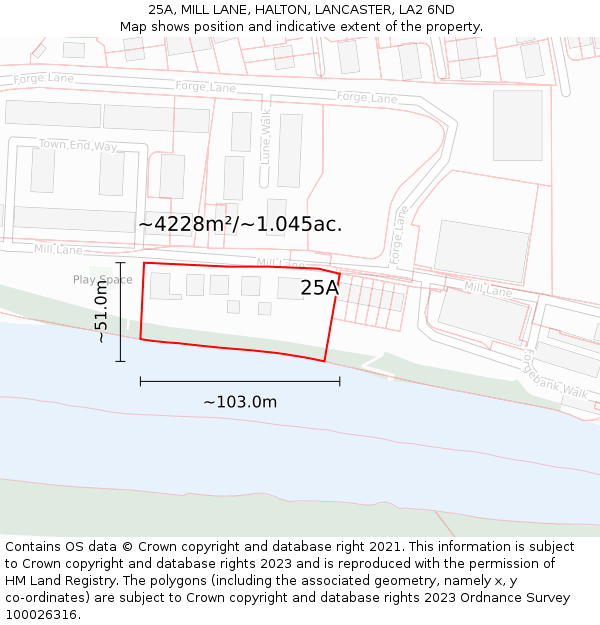 25A, MILL LANE, HALTON, LANCASTER, LA2 6ND: Plot and title map