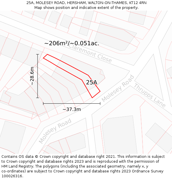 25A, MOLESEY ROAD, HERSHAM, WALTON-ON-THAMES, KT12 4RN: Plot and title map
