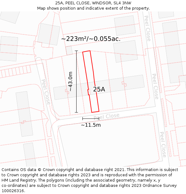 25A, PEEL CLOSE, WINDSOR, SL4 3NW: Plot and title map