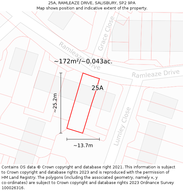 25A, RAMLEAZE DRIVE, SALISBURY, SP2 9PA: Plot and title map