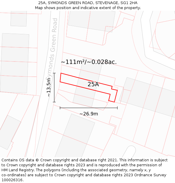 25A, SYMONDS GREEN ROAD, STEVENAGE, SG1 2HA: Plot and title map