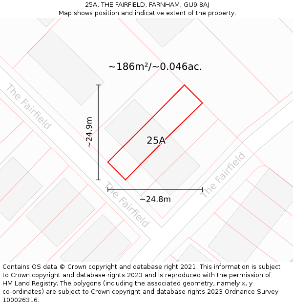 25A, THE FAIRFIELD, FARNHAM, GU9 8AJ: Plot and title map