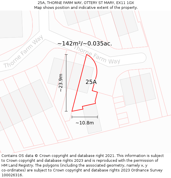 25A, THORNE FARM WAY, OTTERY ST MARY, EX11 1GX: Plot and title map