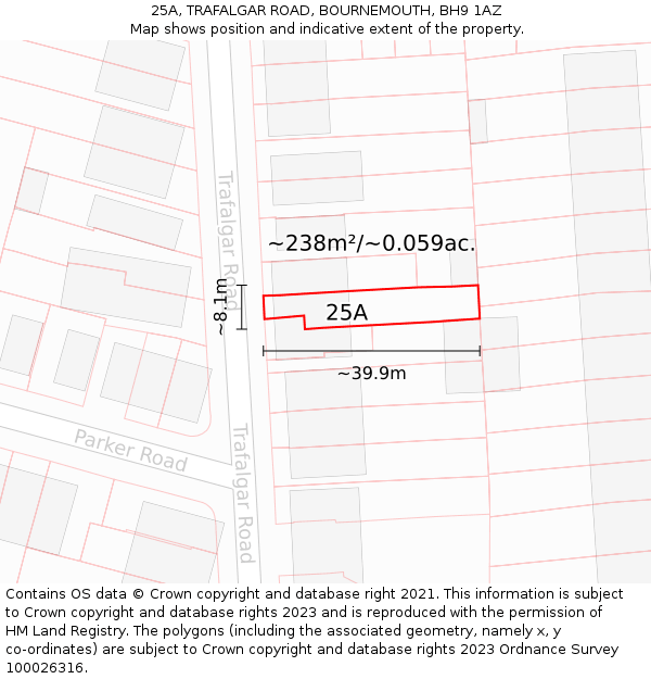 25A, TRAFALGAR ROAD, BOURNEMOUTH, BH9 1AZ: Plot and title map