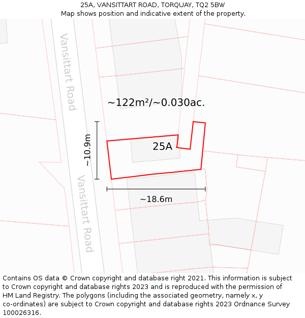 25A, VANSITTART ROAD, TORQUAY, TQ2 5BW: Plot and title map