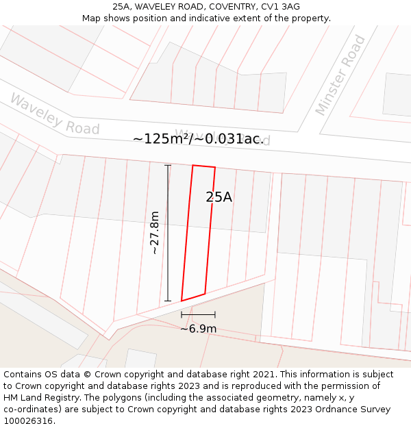 25A, WAVELEY ROAD, COVENTRY, CV1 3AG: Plot and title map