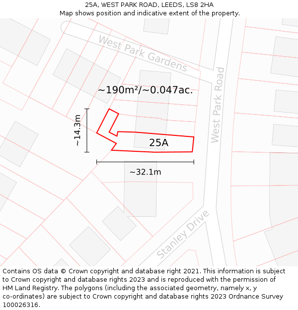 25A, WEST PARK ROAD, LEEDS, LS8 2HA: Plot and title map