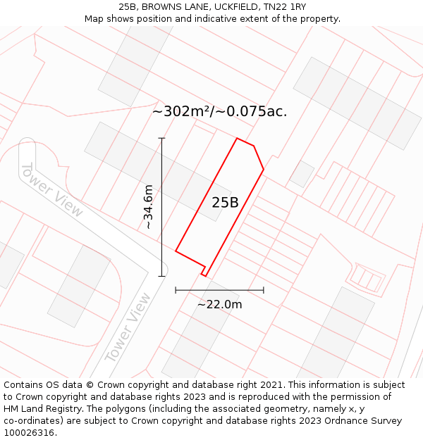 25B, BROWNS LANE, UCKFIELD, TN22 1RY: Plot and title map