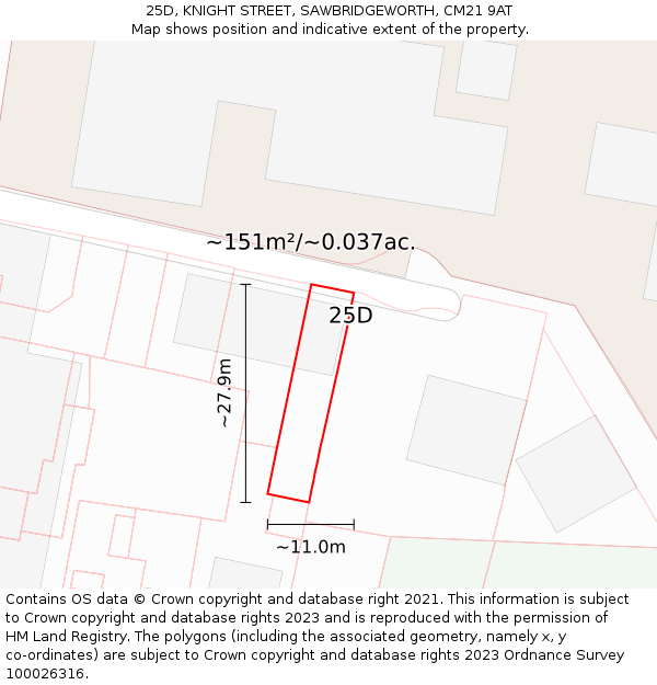 25D, KNIGHT STREET, SAWBRIDGEWORTH, CM21 9AT: Plot and title map