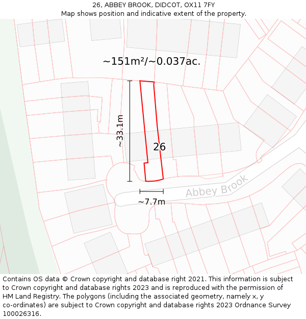 26, ABBEY BROOK, DIDCOT, OX11 7FY: Plot and title map