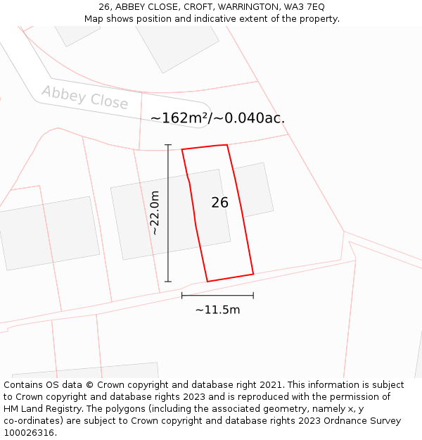 26, ABBEY CLOSE, CROFT, WARRINGTON, WA3 7EQ: Plot and title map