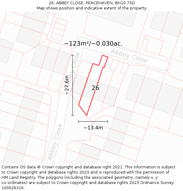 26, ABBEY CLOSE, PEACEHAVEN, BN10 7SD: Plot and title map