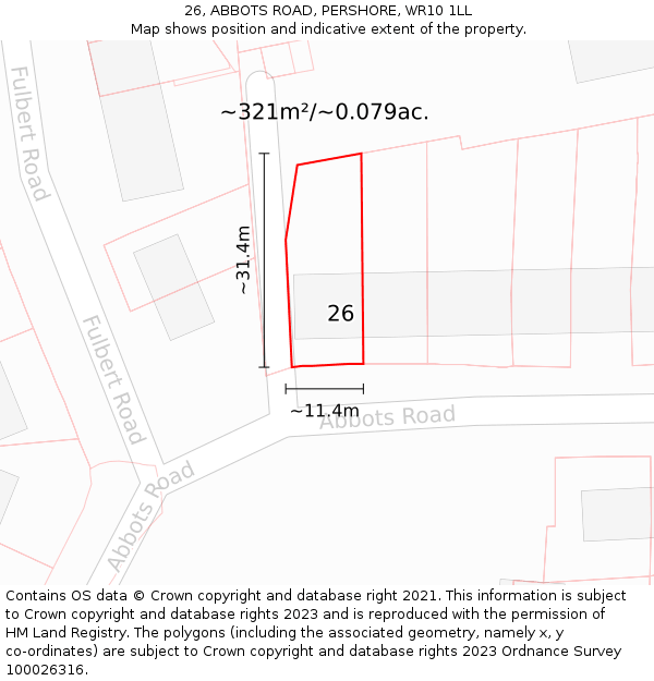 26, ABBOTS ROAD, PERSHORE, WR10 1LL: Plot and title map