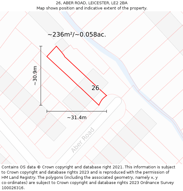 26, ABER ROAD, LEICESTER, LE2 2BA: Plot and title map