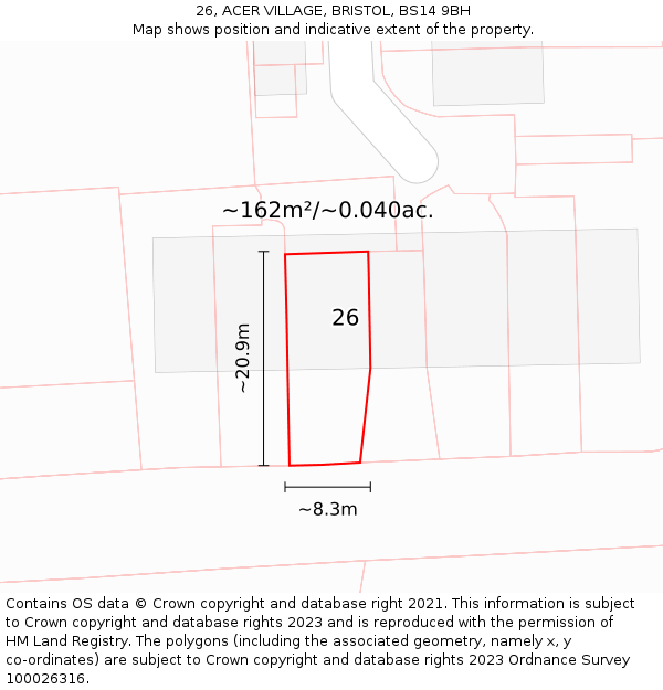26, ACER VILLAGE, BRISTOL, BS14 9BH: Plot and title map