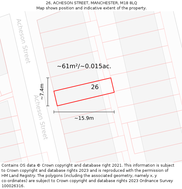 26, ACHESON STREET, MANCHESTER, M18 8LQ: Plot and title map