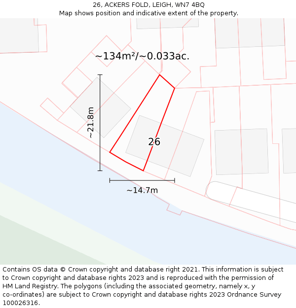 26, ACKERS FOLD, LEIGH, WN7 4BQ: Plot and title map