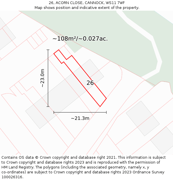 26, ACORN CLOSE, CANNOCK, WS11 7WF: Plot and title map