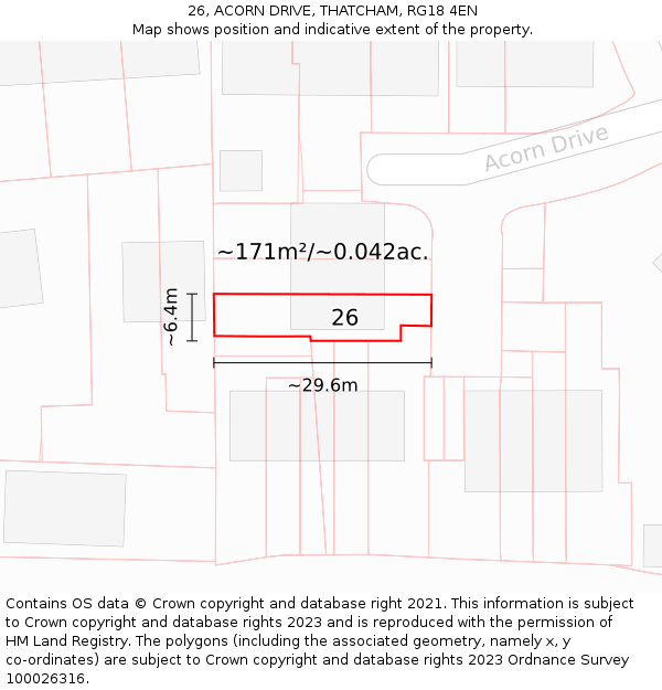 26, ACORN DRIVE, THATCHAM, RG18 4EN: Plot and title map