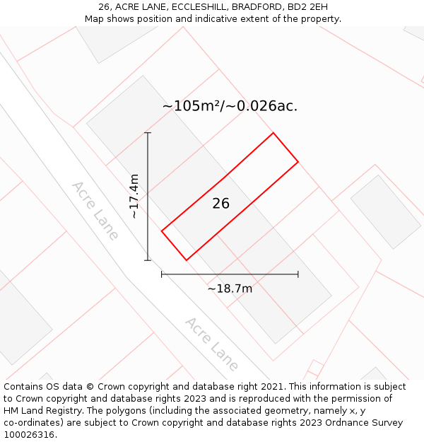 26, ACRE LANE, ECCLESHILL, BRADFORD, BD2 2EH: Plot and title map
