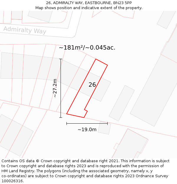 26, ADMIRALTY WAY, EASTBOURNE, BN23 5PP: Plot and title map