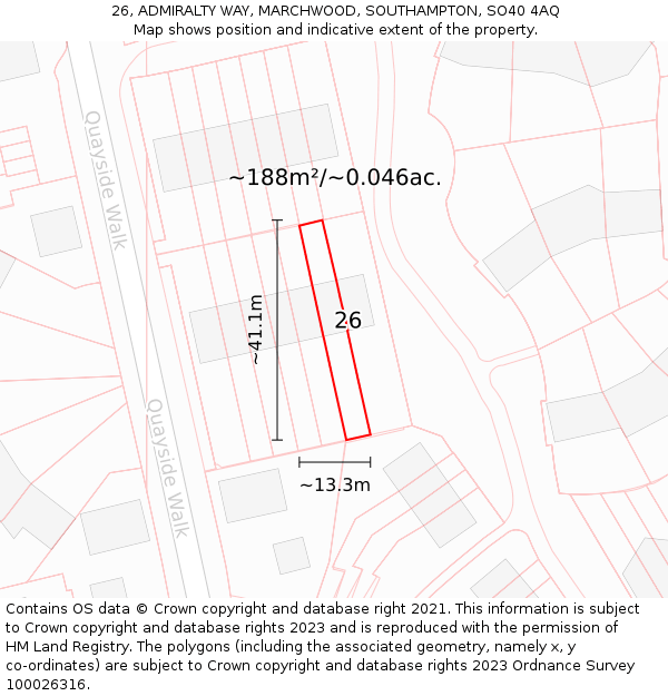 26, ADMIRALTY WAY, MARCHWOOD, SOUTHAMPTON, SO40 4AQ: Plot and title map
