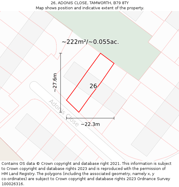 26, ADONIS CLOSE, TAMWORTH, B79 8TY: Plot and title map