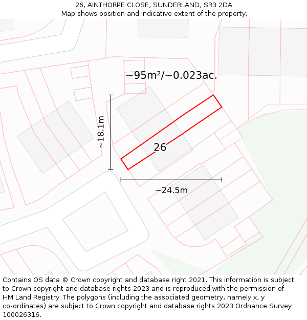 26, AINTHORPE CLOSE, SUNDERLAND, SR3 2DA: Plot and title map