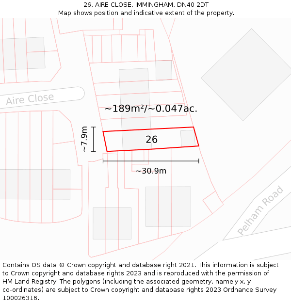 26, AIRE CLOSE, IMMINGHAM, DN40 2DT: Plot and title map