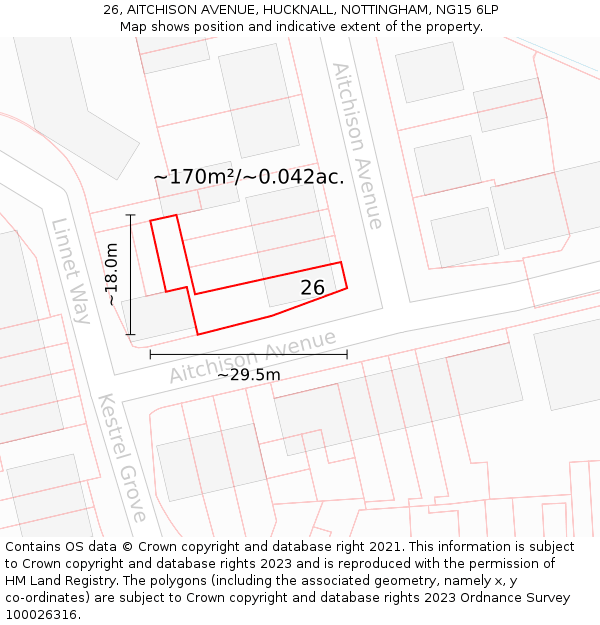 26, AITCHISON AVENUE, HUCKNALL, NOTTINGHAM, NG15 6LP: Plot and title map