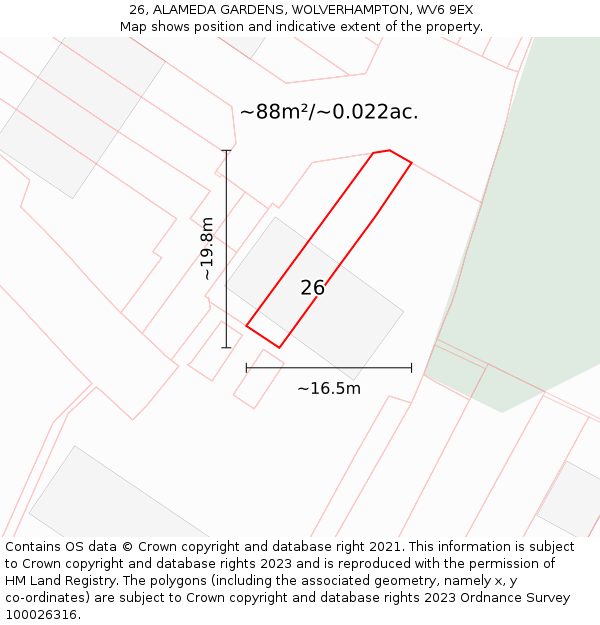 26, ALAMEDA GARDENS, WOLVERHAMPTON, WV6 9EX: Plot and title map