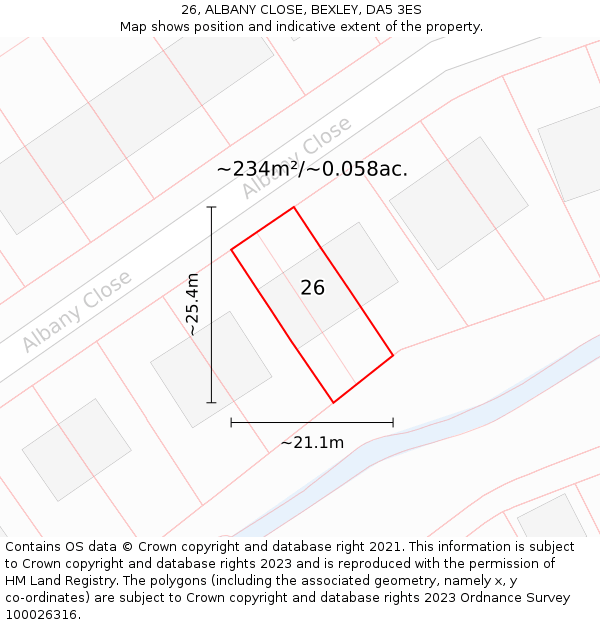 26, ALBANY CLOSE, BEXLEY, DA5 3ES: Plot and title map
