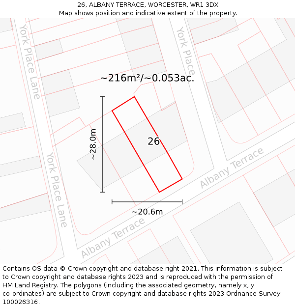 26, ALBANY TERRACE, WORCESTER, WR1 3DX: Plot and title map