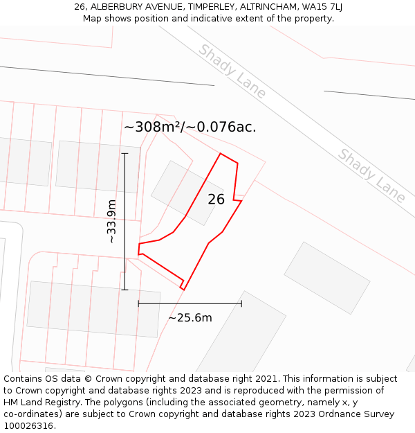 26, ALBERBURY AVENUE, TIMPERLEY, ALTRINCHAM, WA15 7LJ: Plot and title map