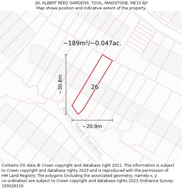 26, ALBERT REED GARDENS, TOVIL, MAIDSTONE, ME15 6JY: Plot and title map