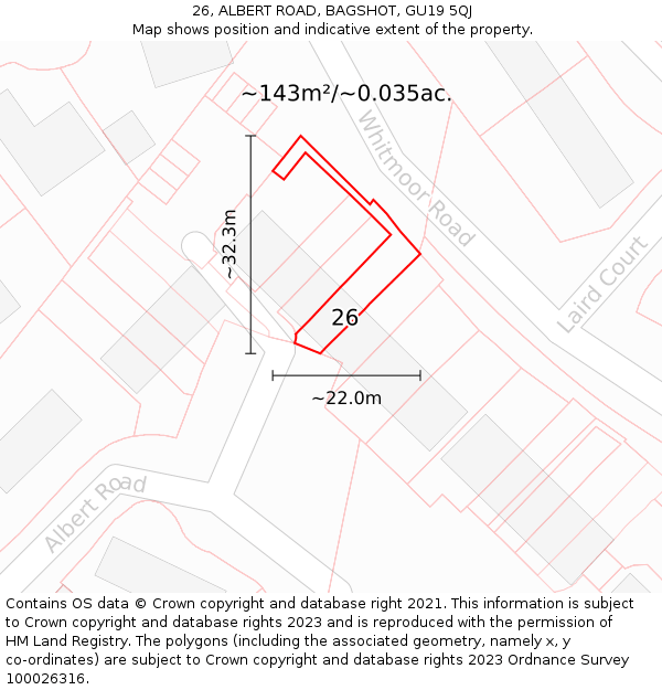26, ALBERT ROAD, BAGSHOT, GU19 5QJ: Plot and title map