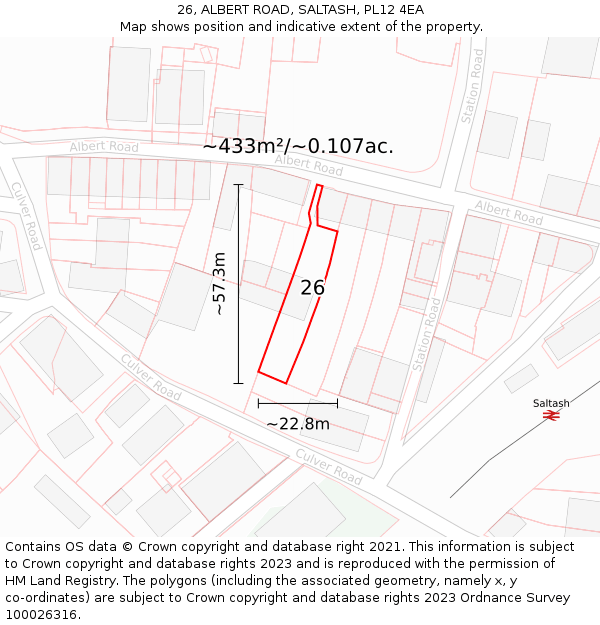 26, ALBERT ROAD, SALTASH, PL12 4EA: Plot and title map