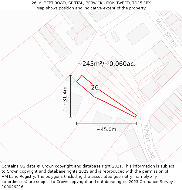 26, ALBERT ROAD, SPITTAL, BERWICK-UPON-TWEED, TD15 1RX: Plot and title map
