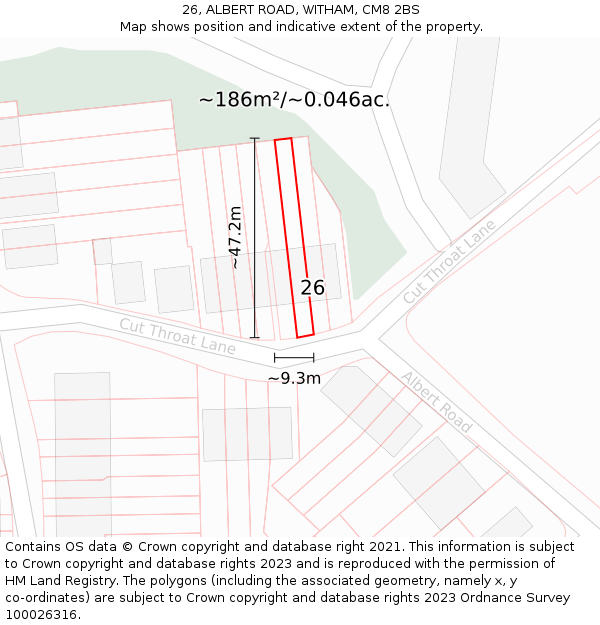 26, ALBERT ROAD, WITHAM, CM8 2BS: Plot and title map